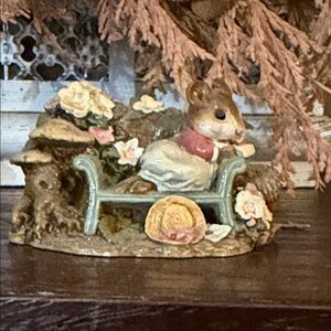 Wee Forest folk originals Whimsical Brown and Cream Mouse Figurine on Bench
